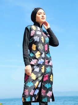 Lacivert Gelincik Desen Tam Kapalı Mayo