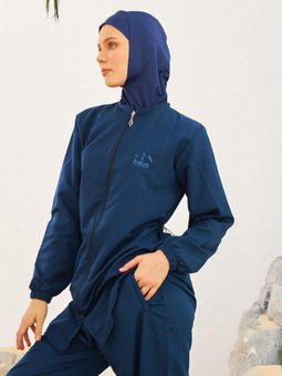 Lacivert Klasik Düz Desensiz Hızlı Kuruyan Tam Kapalı Mayo