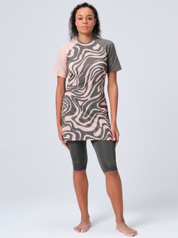 Haki Patchwork Yarım Kol Yarı Kapalı Mayo