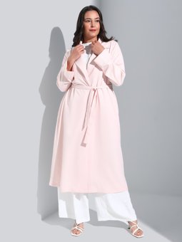 Büyük Beden Kuşaklı Toz Pembe Kap