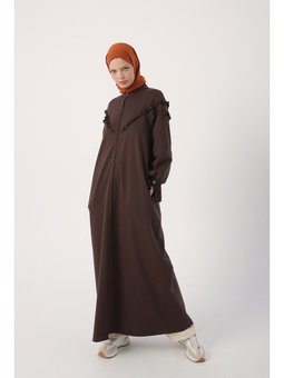 Acı Kahve Fırfır Detaylı Rahat Örme Ferace