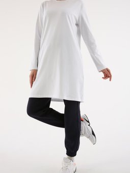 Beyaz Süprem Uzun Sweatshirt