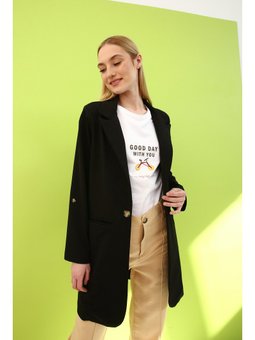 Siyah Tek Düğmeli Penye Ceket