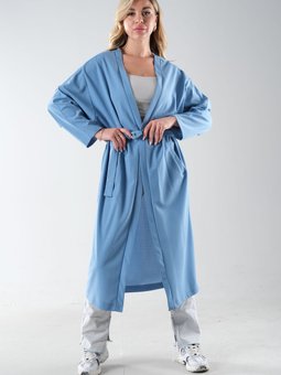 Bebe Mavi Krep Belden Kuşaklı Kimono