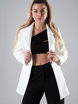 Ekru Zebra Astar Detaylı Krep Blazer Ceket