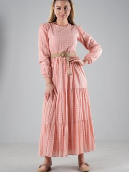 Pudra Hasır Kemerli Fisto Elbise