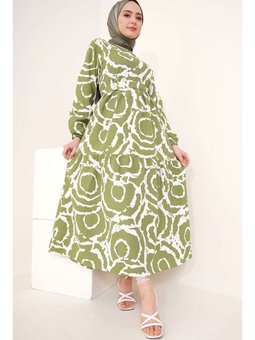 Desenli Yeşil Elbise