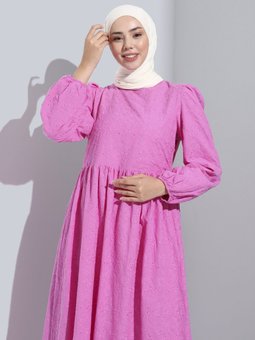 Fisto Nakışlı Astarlı Pembe Elbise