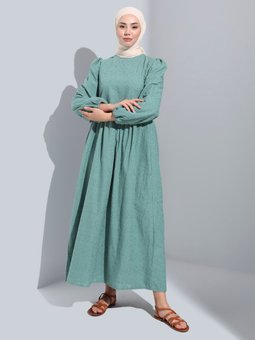 Fisto Nakışlı Astarlı Yonca Elbise