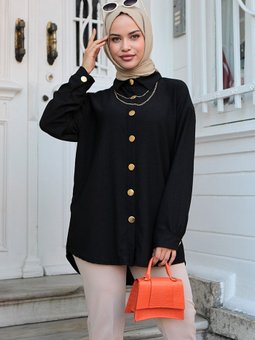 Kolye Hediyeli Siyah Gömlek