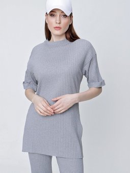 Gri Fitilli Tunik Takım