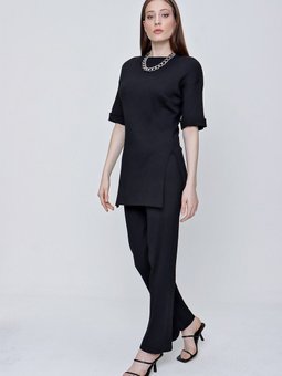Siyah Fitilli Tunik Takım