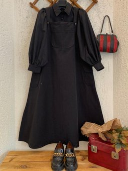 Keten Etekli Salopet & Siyah Klasik Yaka Crop Gömlek