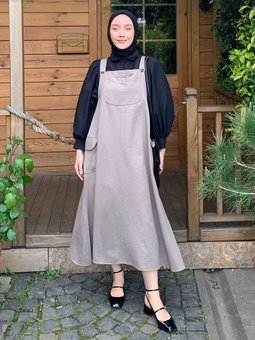 Vizon Keten Etekli Salopet & Siyah Klasik Yaka Crop Gömlek