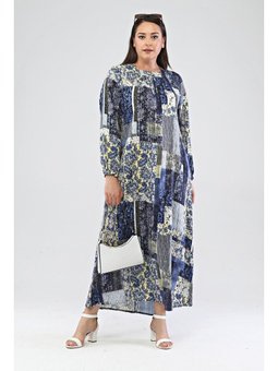Kadin Buyuk Beden Viskon İndigo Elbise
