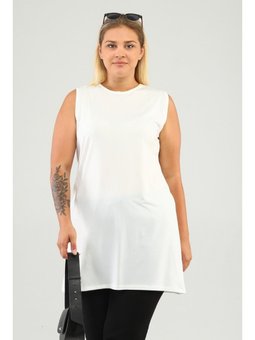 Kadin Tesettur Sıfır Kol Kurtarıcı Kolsuz Beyaz Tunik