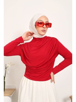 Kırmızı Balıkçı Yaka Drapeli Sandy Bluz