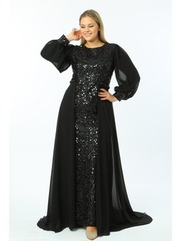 Uzun Abiye Elbise Ladıes Fırst Büyük Beden Siyah
