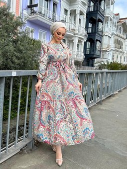 Etnik Desen Kat Kat Kırmızı Elbise