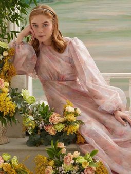 Desenli Organze Pudra Abiye Elbise