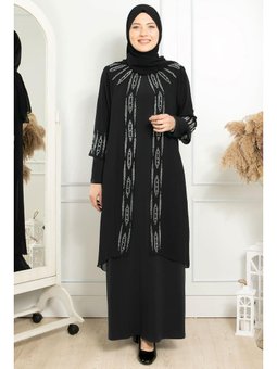 Şifon Taş Aksesuarlı Büyük Beden Siyah