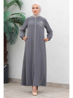 Fermuarlı Şifon Abiye Antrasit Ferace