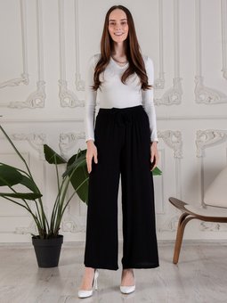 Viskon Bol Kesim Siyah Pantolon