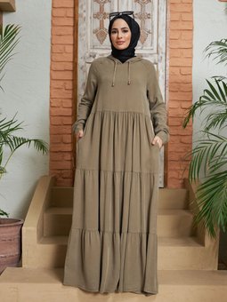 Kapüşonlu Tensel Haki Elbise