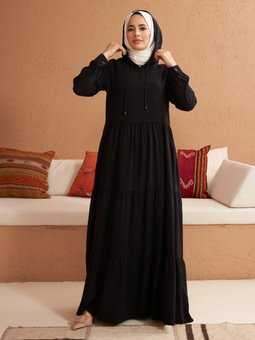 Kapüşonlu Tensel Siyah Elbise