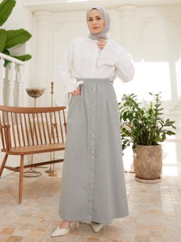 Pileli Açık Gri Etek