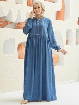 Tensel Kot Koyu Mavi Elbise