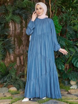 Tensel Kot Koyu Mavi Elbise