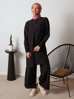 Ayrobin Düğmeli Salaş İkili Siyah Takım