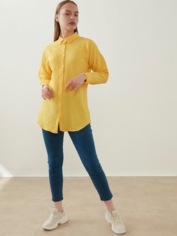 Boydan Düğmeli Sarı Gömlek Tunik