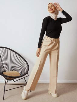 Double Kumaş Lastikli Taş Rengi Pantolon