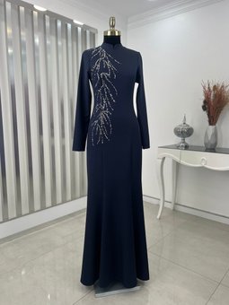 Bahar Lacivert Abiye Elbise