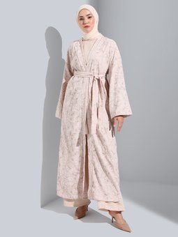 Aerobin Fisto Detaylı Rahat Abaya Açık Taş Ferace