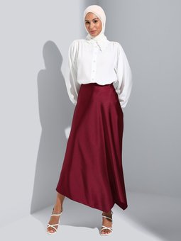 Asimetrik Saten Mürdüm Etek