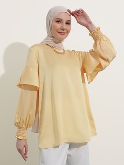 Fırfır Detaylı Saten Soft Sarı Bluz