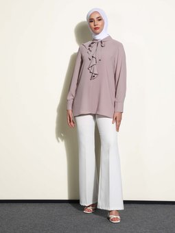 İpek Tuşeli Fırfır Detaylı Derin Pembe Tunik