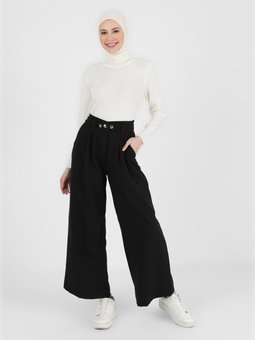Kemer Detaylı Siyah Pantolon