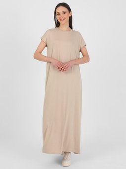 Kısa Kollu Viskon Açık Vizon Elbise