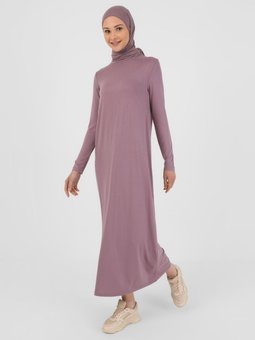 Viskon Kumaşlı Basic Vintage Mor Elbise