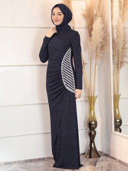 Prenses Lacivert Abiye Elbise