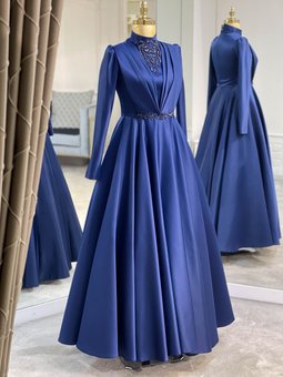 Nil Lacivert Abiye Elbise