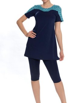 Lacivert Likralı Yarı Üst Detay Mayo