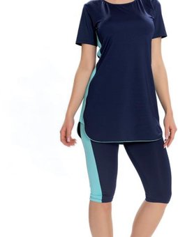 Lacivert Yarı Likralı Spor Tasarım Mayo