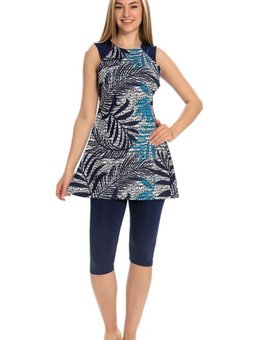 Mavi Likralı Nokta Desenli Mayo