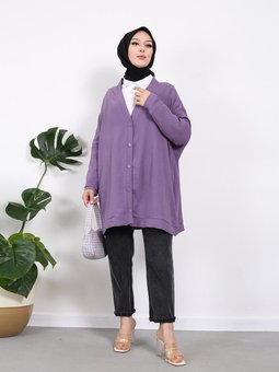 Düğmeli Lila Hırka