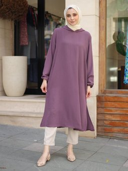 Ayrobin Lila Kapüşonlu Tunik